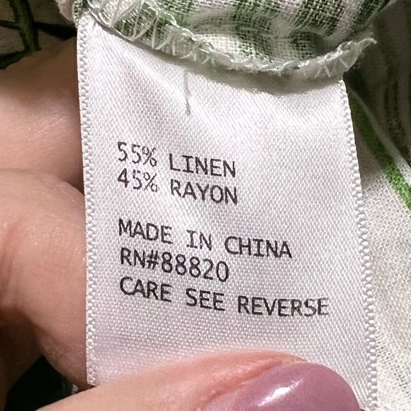 NWT Sigrid Olson Shorts Pull On Elastic Waist Linen Blend Green White Leaf Large - Picture 5 of 6